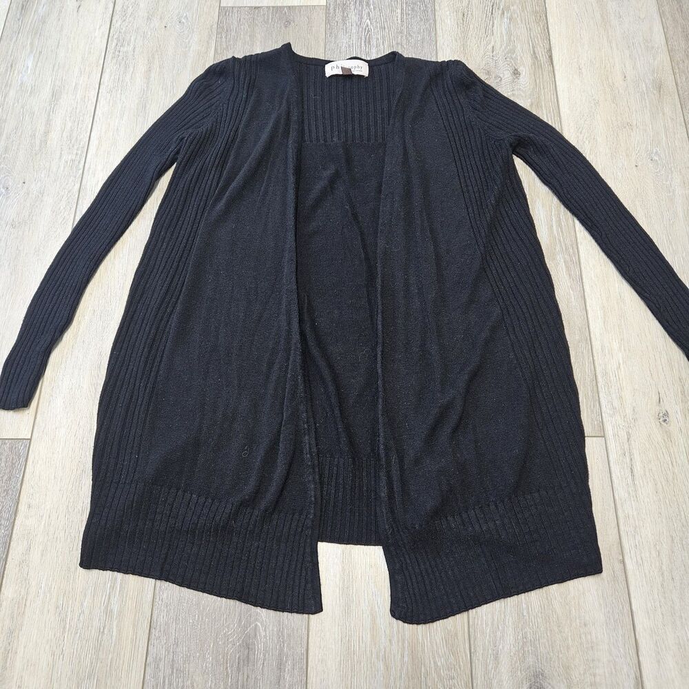 Philosophy Ribbed Cardigan Open Front Long Sleeve Draped Black Women's XS
